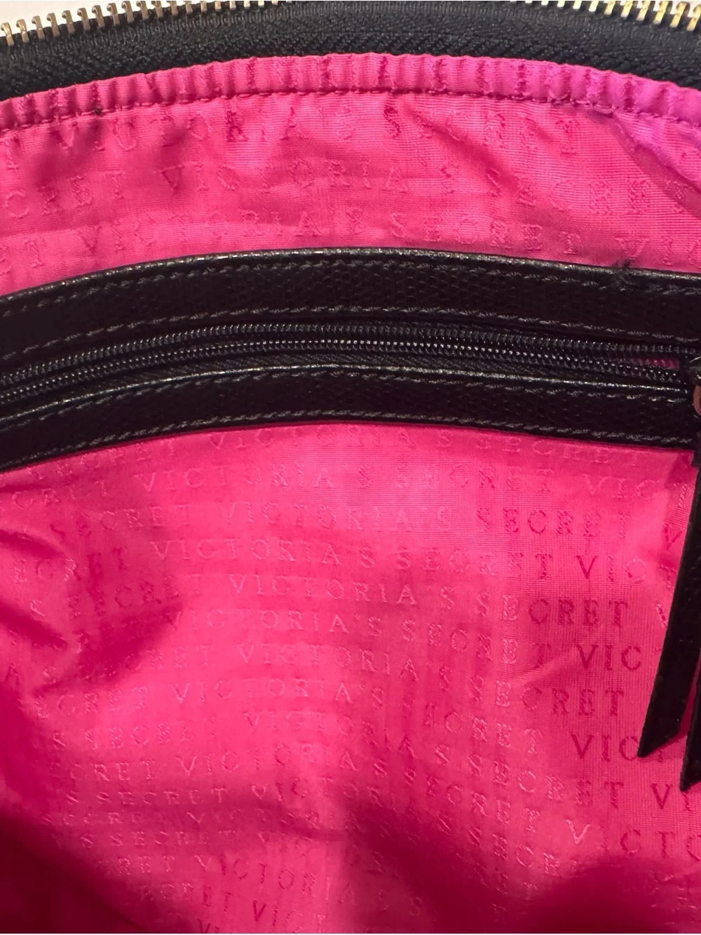 Victoria's Secret Black Duffel Bag with Gold Hardware Plate